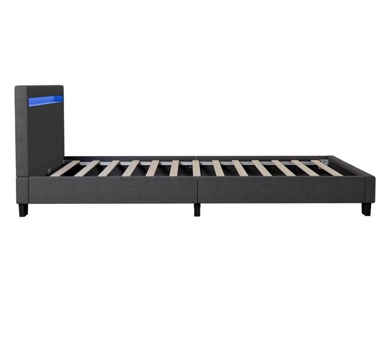 Pat tapițat Juskys cu LED-uri Verona și cadru cu lamele