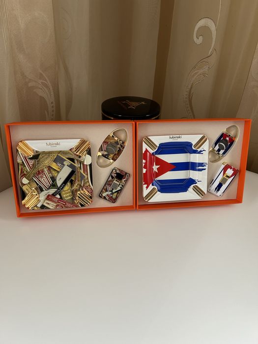 Луксозен подаръчен комплект за пури – пепелник, запалка и резачка