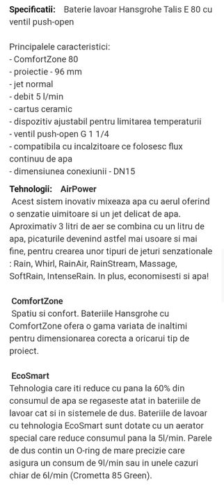 Baterie lavoar HansgroheTalis E80