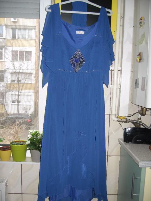 Rochie ocazie din voal albastru-marin, masura 46-48