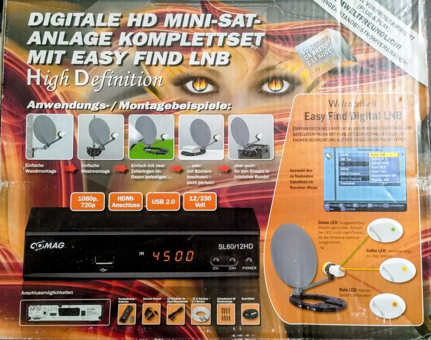 Set antena satelit mobila pentru rulota sau autorulota, 12V sau 230V