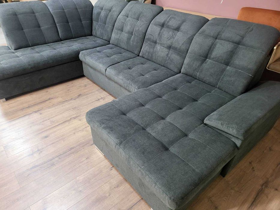 ПРОМОЦИЯ!!!Тъмно сив П - образен ъглов диван Nixon с функция сън