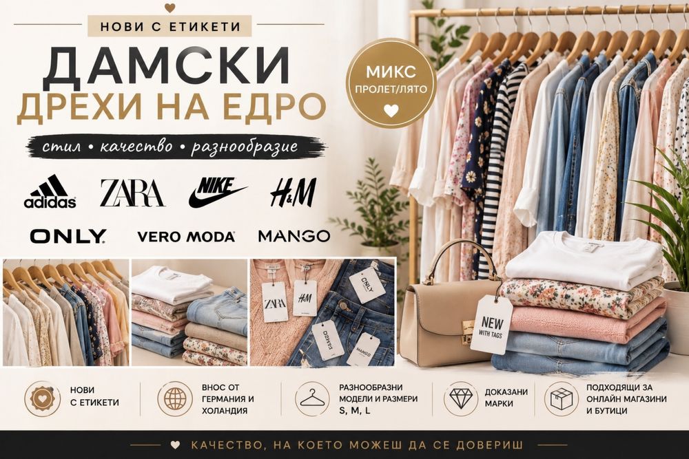 Нови дамски дрехи на едро с етикети Zara Mango Nike Adidas Only Vero moda Hm