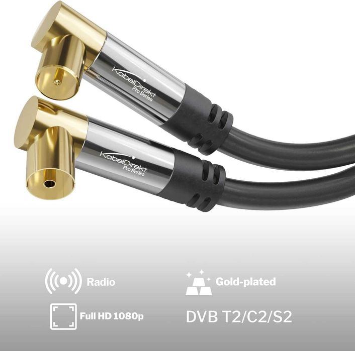 CableDirect – 2x 4K Коаксиален кабел, TV кабел 90° ъглови