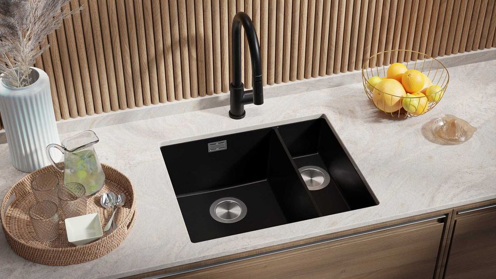 Гранитна Мивка за Вграждане под Плот Лондон 60 Duo 550 x 450  Черна