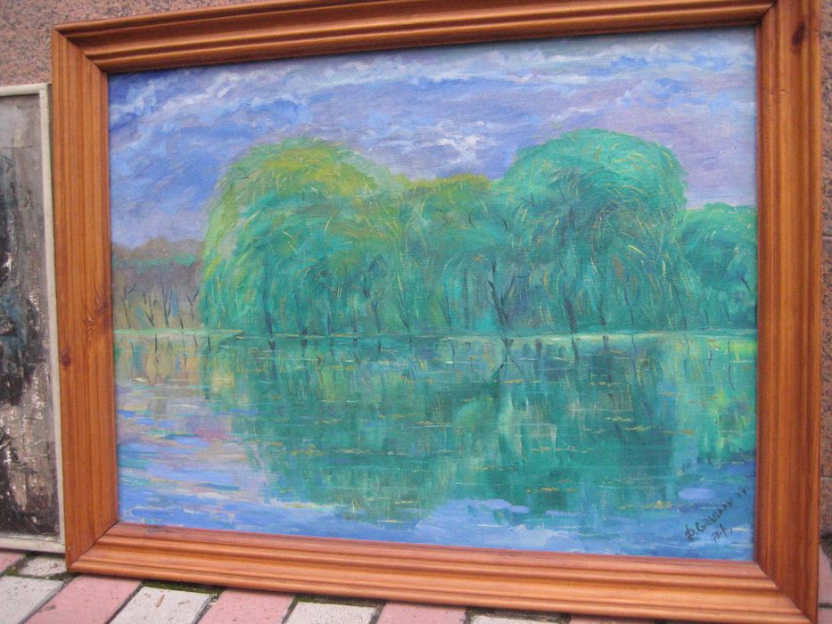 Картина Лес На  Воде и Натюрморт Масло Холст 42 см на 37 см