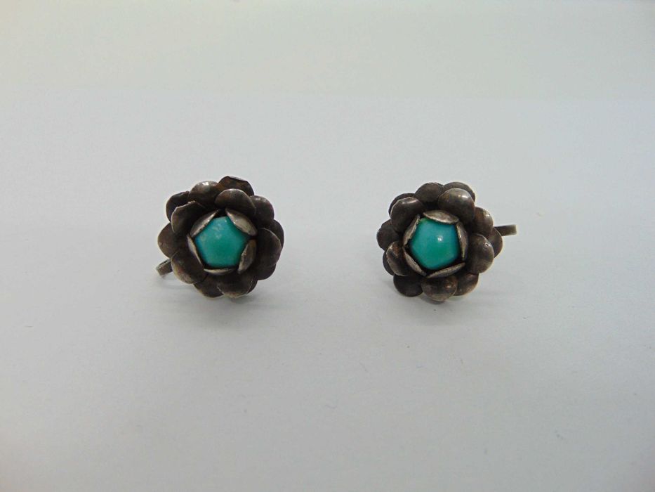 Cercei clips surub din argint cu turcoaz Mexic