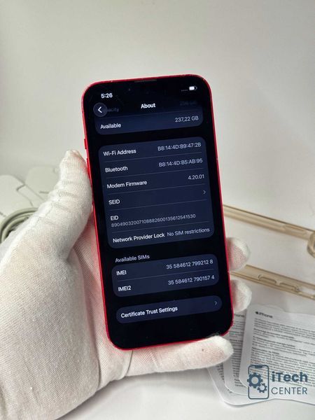 iPhone 14, 256GB, RED, 100% батерия, 1г. пълна ГАРАНЦИЯ!