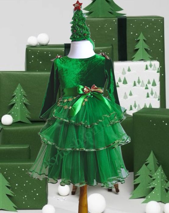 Rochiță brăduț craciun costum brăduț serbare 3,4,5,6,7 ani  made în Ro