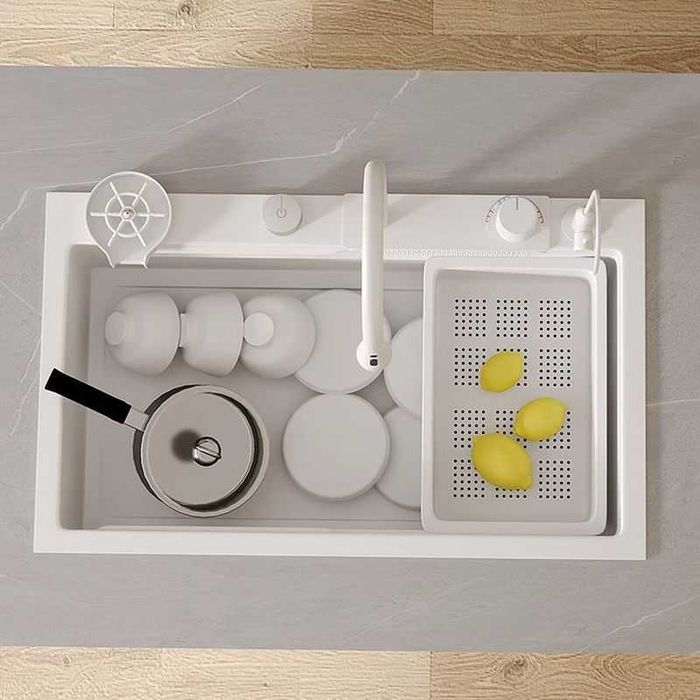 60см Висококачествена мултифункционална бяла кухненска мивка