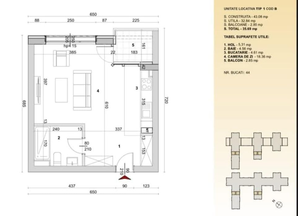Garsoniera noua High Garden East, Obor,Veranda Mall,Mega Mall