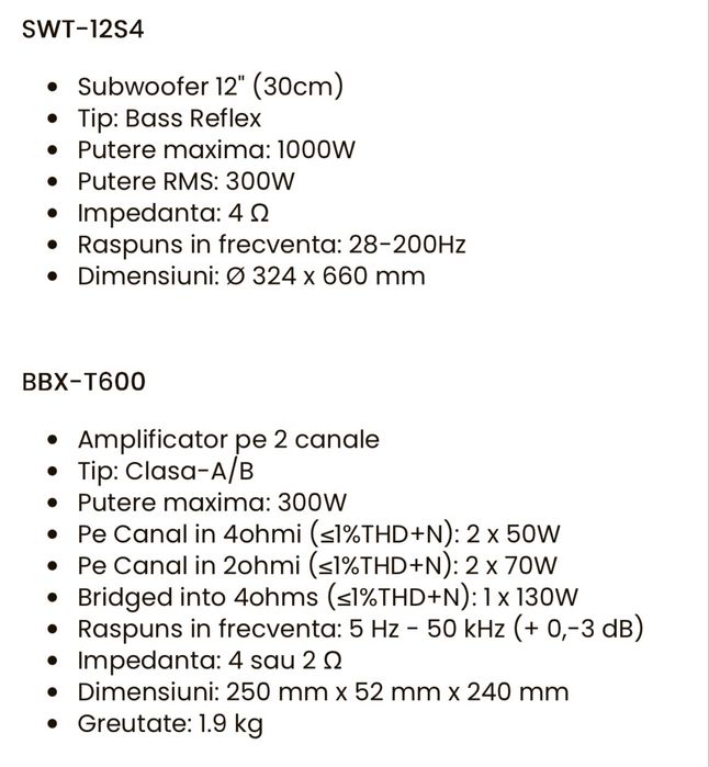 Pachet Subwoofer + Amplificator ALPINE
