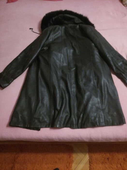 Geacă de piele damă cojoc cu glugă