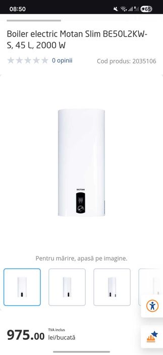 Boiler electric motan slim BE50L2KW 45l folosit 9 luni