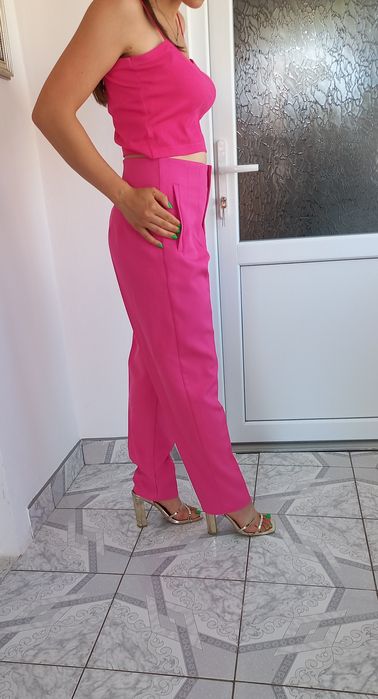 Pantaloni imitatie Zara verzi,roz fucsia marimea L