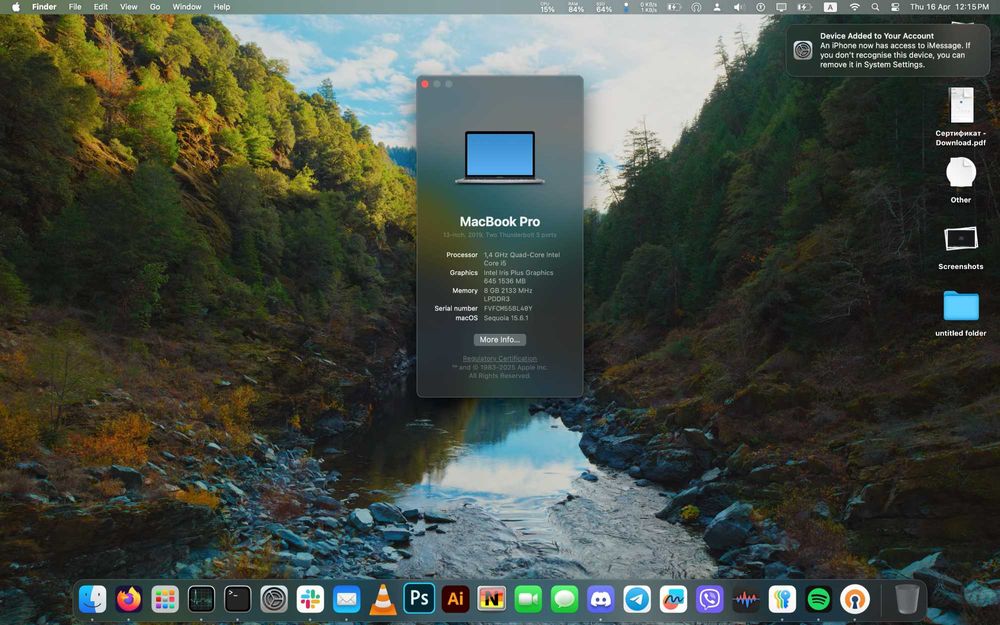 Macbook Pro 13" A2159 (i5 / 8G RAM / 128G)