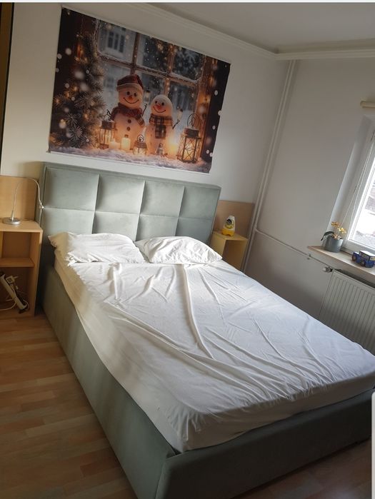 Pat tapițat modern cu lada pentru depozitare +saltea ortopedica nouă