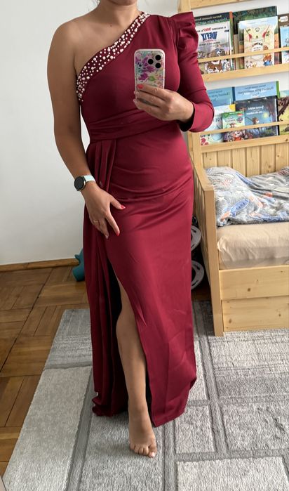 Rochie lunga marimea M L verde si bordo NOUA!