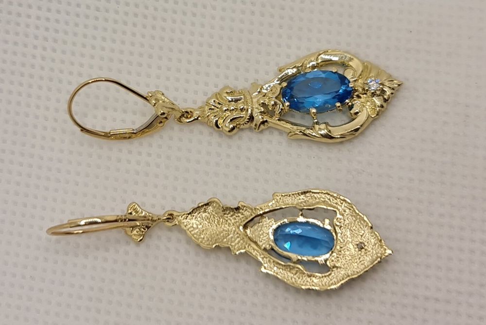 Cercei aur galben 14k topaz și diamante naturale