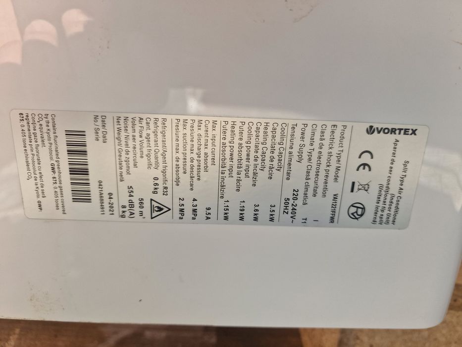 Aer conditionat 12000 BTU  Fara telecomanda si fara freon