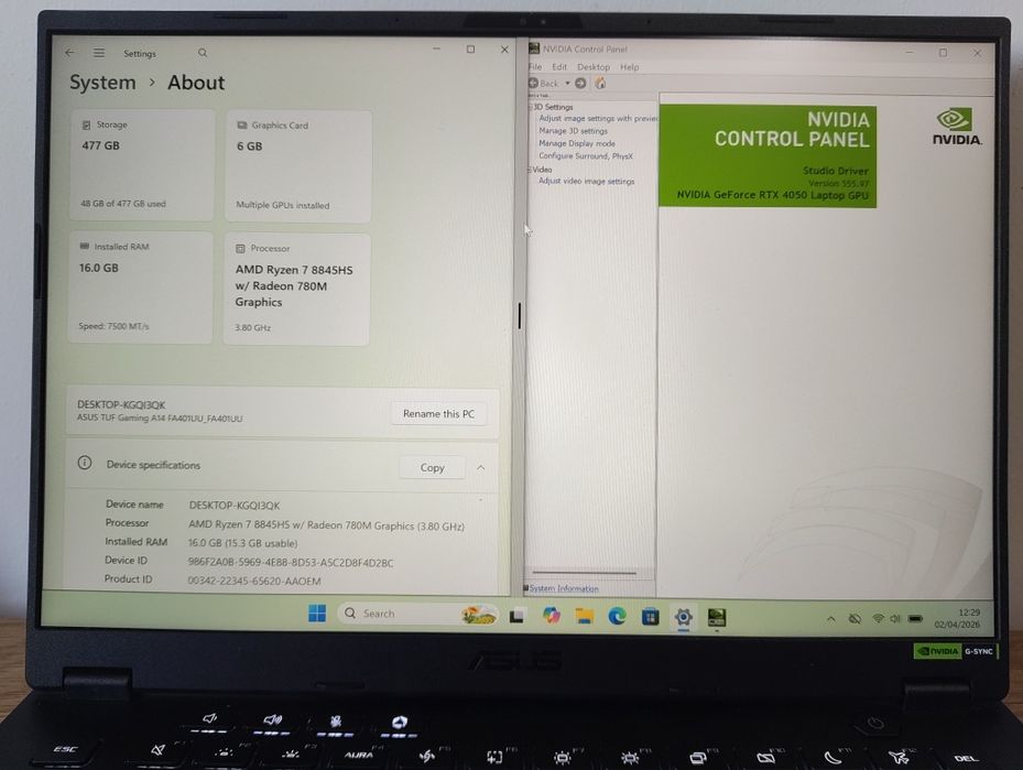 ASUS TUF Gaming A14 Ryzen 7, RTX 4050