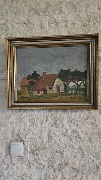 Красива картина с къщи. Масло.