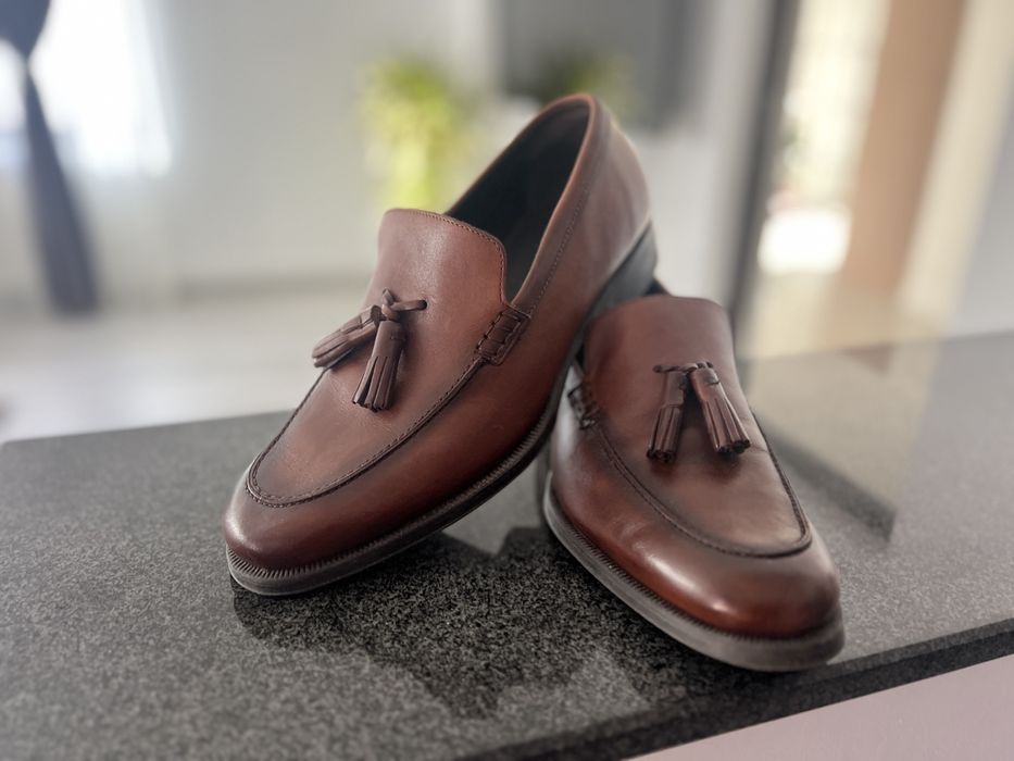 Pantofi maro din piele fără șireturi