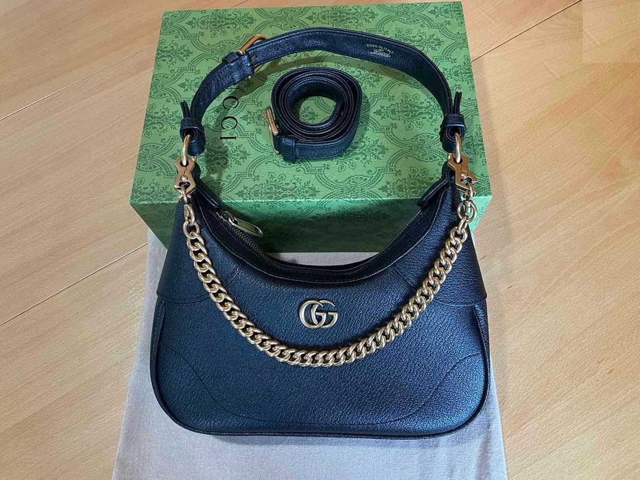 Чантa Гучи Оригинална Две Дръжки GG Лого Aphrodite Черна Кожа Gucci