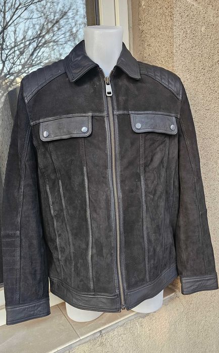 Мъжко кожено яке от велур и естествена кожа – размер L