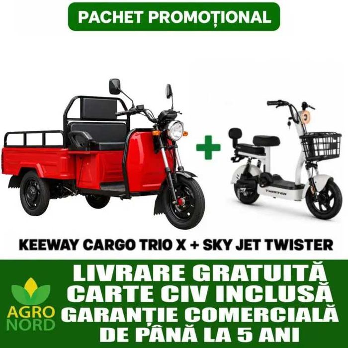 Pachet promoțional - Triciclu electric + Scuter electric fără permis