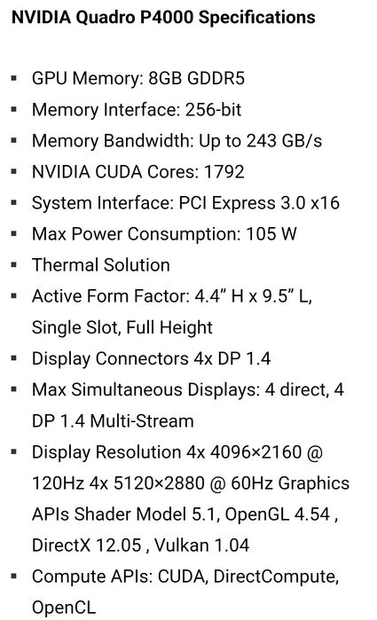 Quadro P4000 8GB GDDR5 4 x DisplayPort