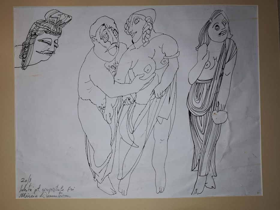 Grafică,tuș, "Schiță pt compozițiile gri",Mircia Dumitrescu (n.1941)
