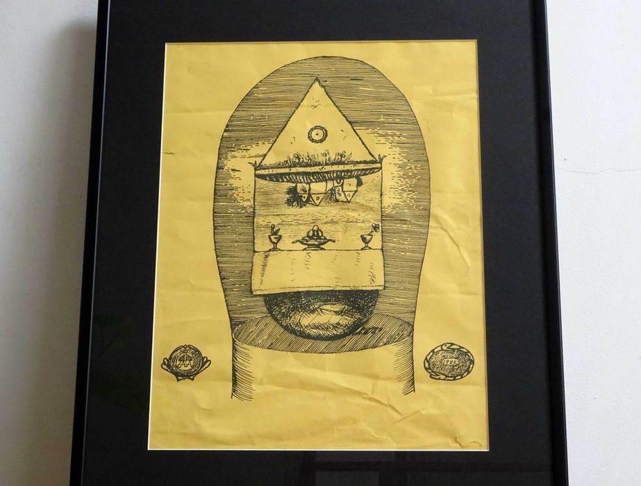 Tablou Stefan Caltia, ‘Casă albastră’ | Litografie veche, superba