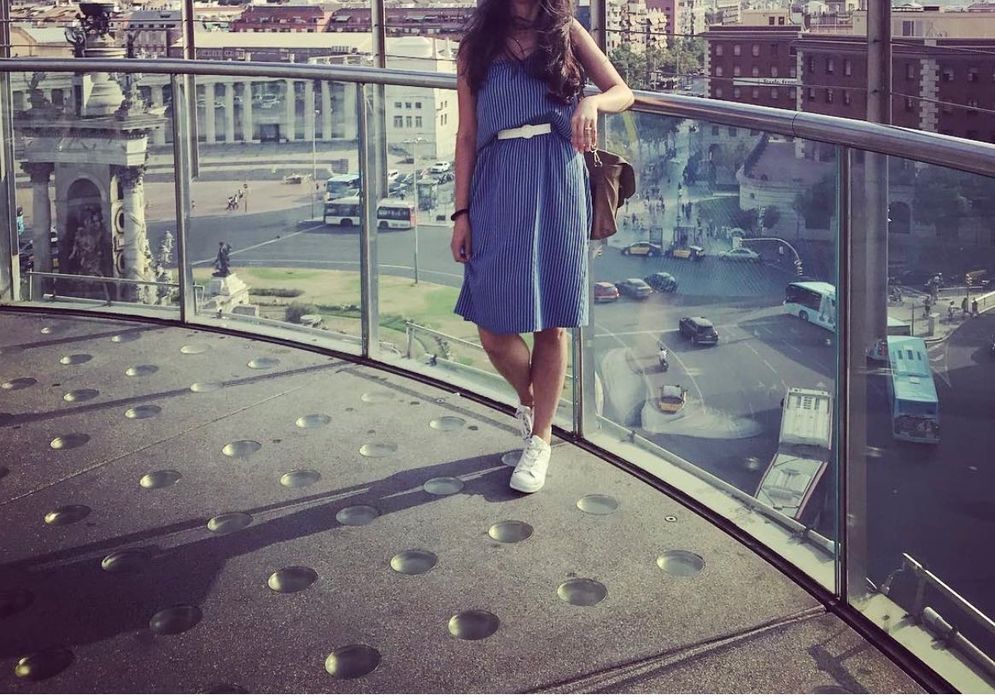 Rochie albastra cu dungi albe, bumbac, marimea 36