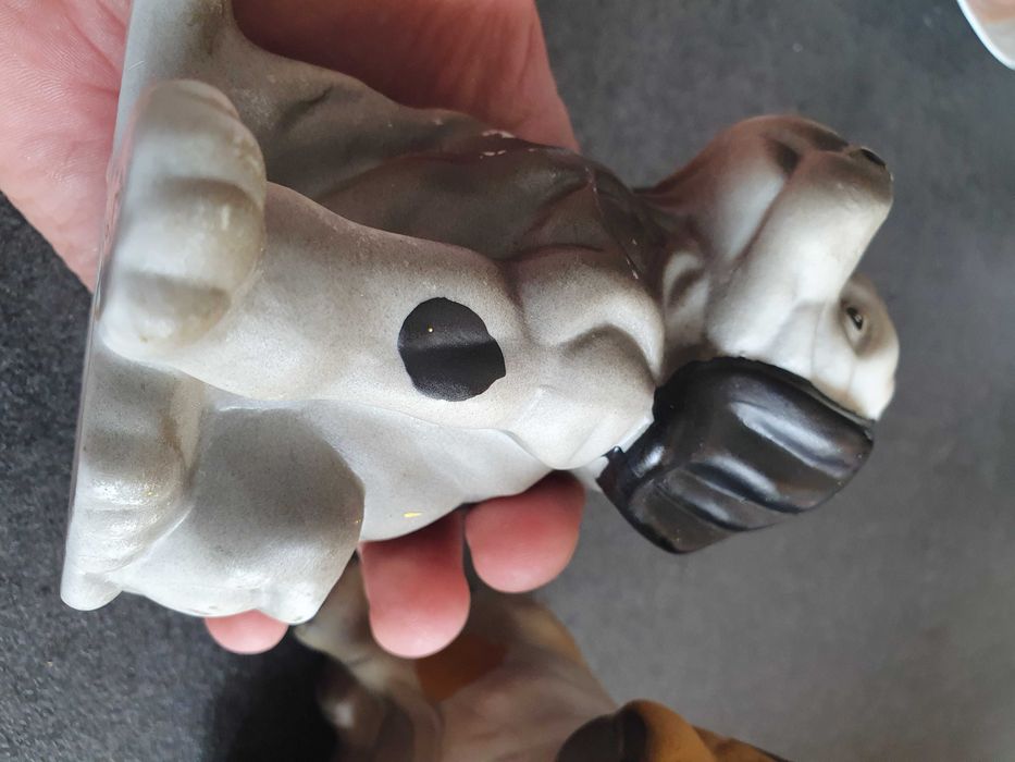 Doi caini catei din ceramica, 13 cm inaltime