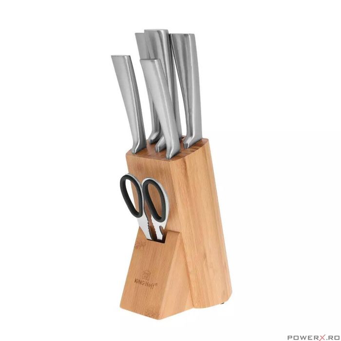 Set de cutite, foarfeca si suport din lemn, 7 piese, Kinghoff