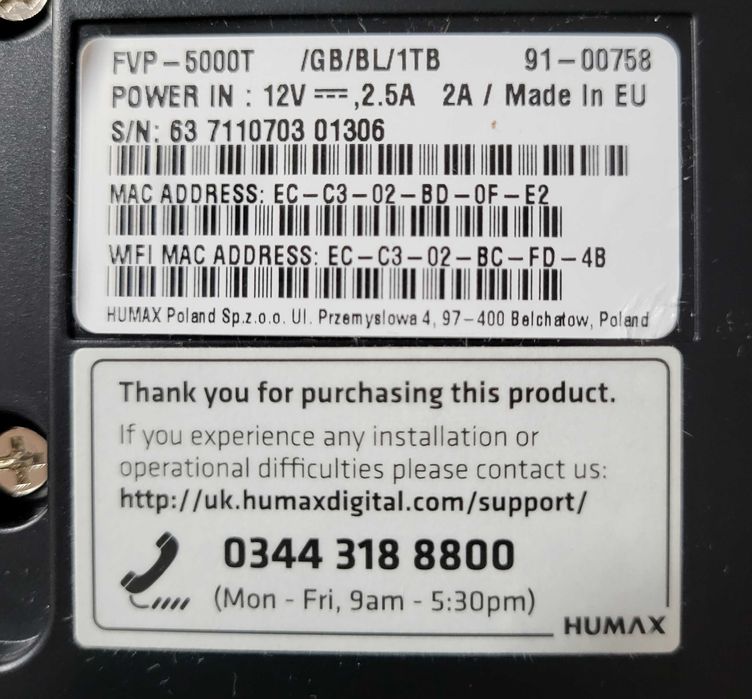 Digital Video Recorder - DVR -HUMAX FVP-5000 T - 1TB- Freeview Play HD