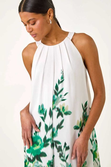 Рокля ROMAN - в зелено, флорални мотиви