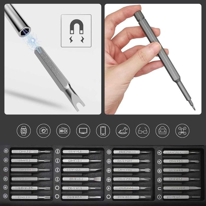 Set surubelnita de precizie 24-in-1 cu 24 capete magnetice diferite