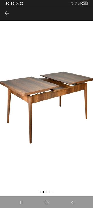 Set masă extensibilă cu 6 scaune tapițate nuc-maro