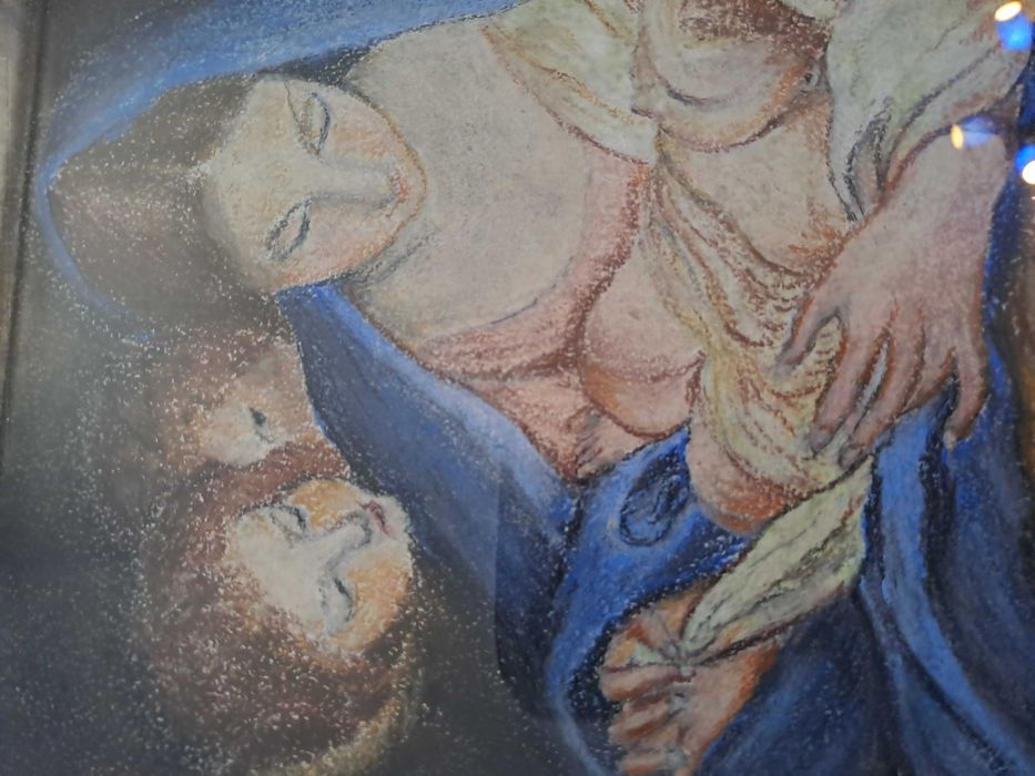 icoana desen culori Fecioara Maria si Pruncul Isus 33/43 cm semnat