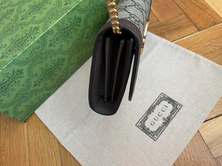 Дамска Мини чанта Gucci Blondie Гучи GG Бежов Canvas Златно Gold лого