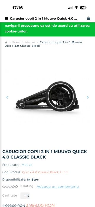 Set caruț sport cu landou Muuvo negru+accesorii