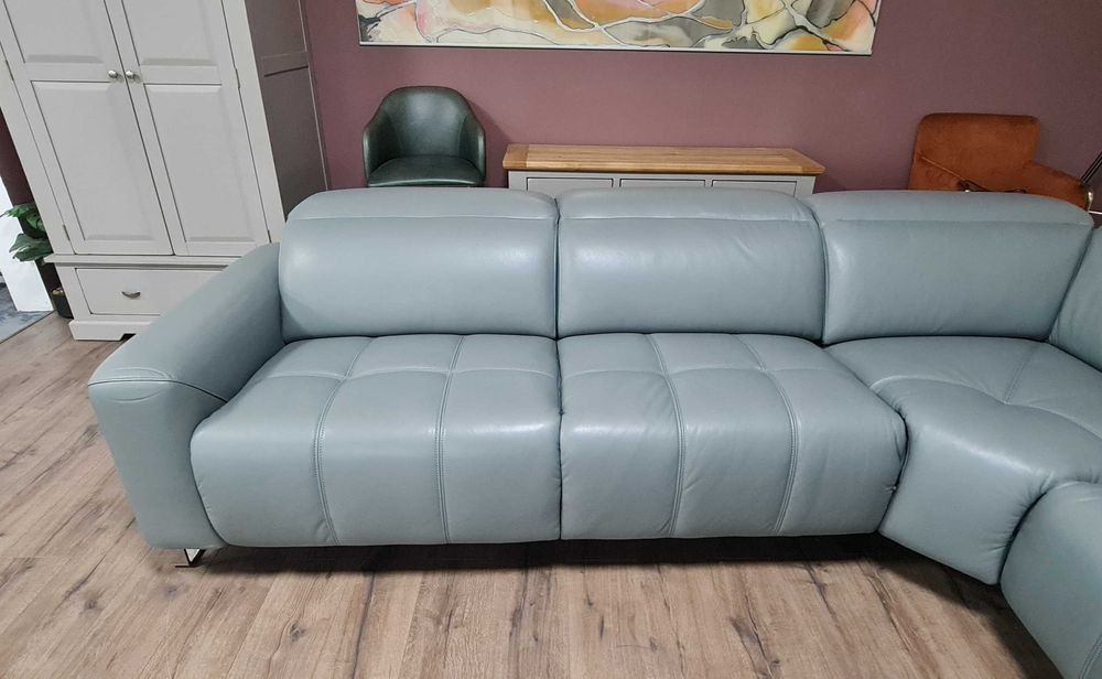 Сиво - син кожен ъглов диван "Marvella"