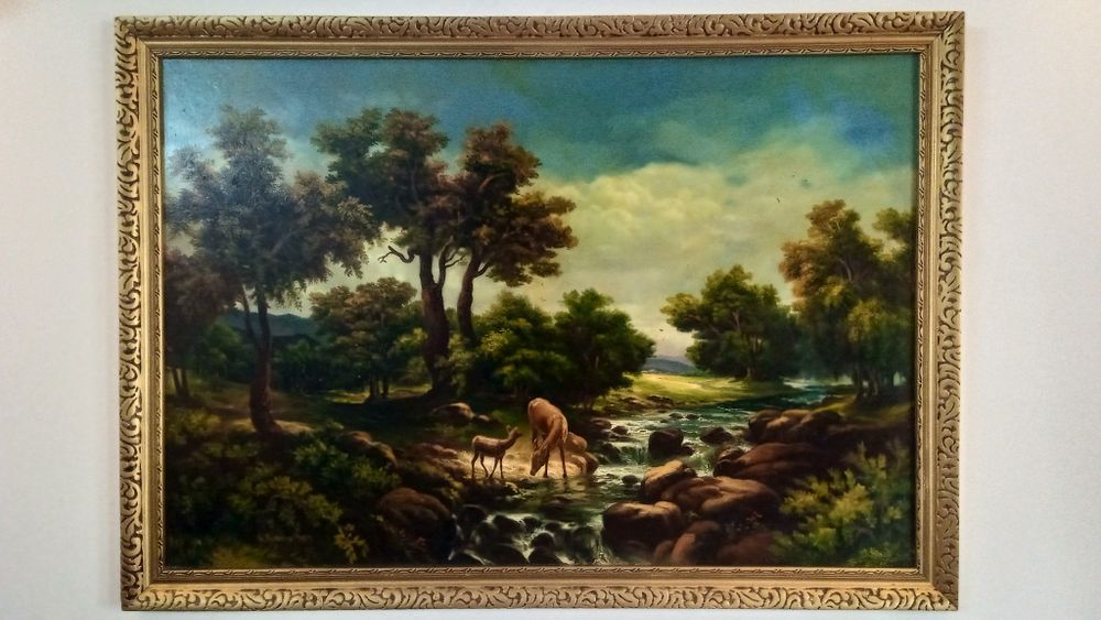 Caprioara cu pui -pictor roman G. Busuioc 1973, tablou original semnat