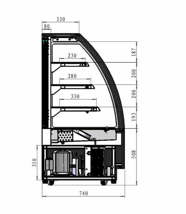 Vitrina Frigorifica pentru Prajituri/ Curbat/ Malmo INOX 120cm / NOU