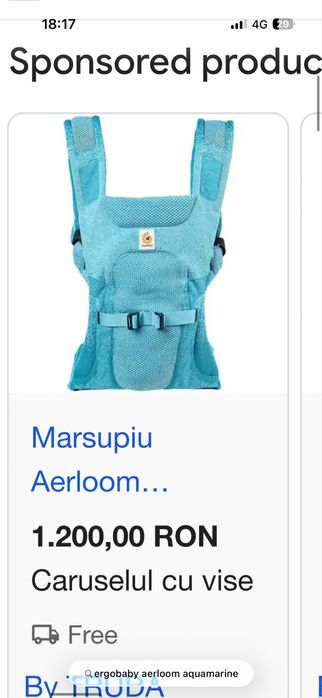 Vand marsupiu Ergobaby Aquamarine Aerloom Deluxe nou/nefolosit
