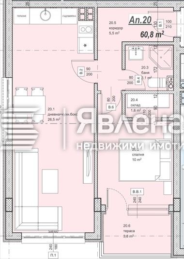 Голям и слънчев 2-ст апартамент с 60,80 кв.м. заст