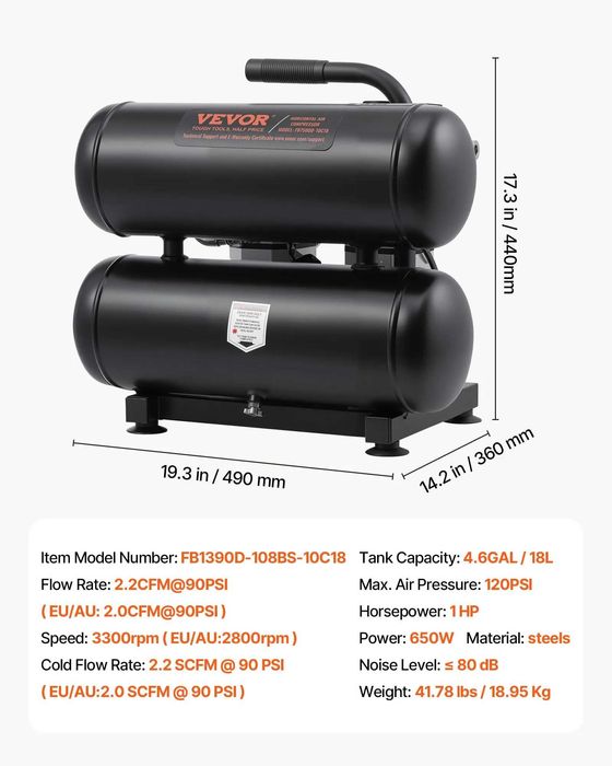 НЕМСКИ Компактен безмаслен компресор – 17.4 л + ЛЕД ФЕНЕР