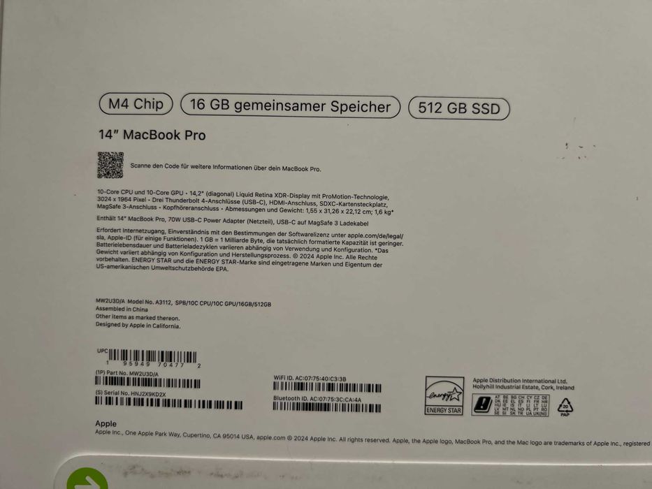 Лаптоп Apple MacBook Pro 14” M4 чип, 16GB RAM, 512GB SSD